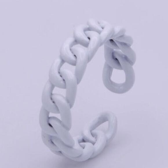 Curb Chain Ring Curb Link Chain Ring Enamel  Adjustable Ring White - Picture 1 of 3